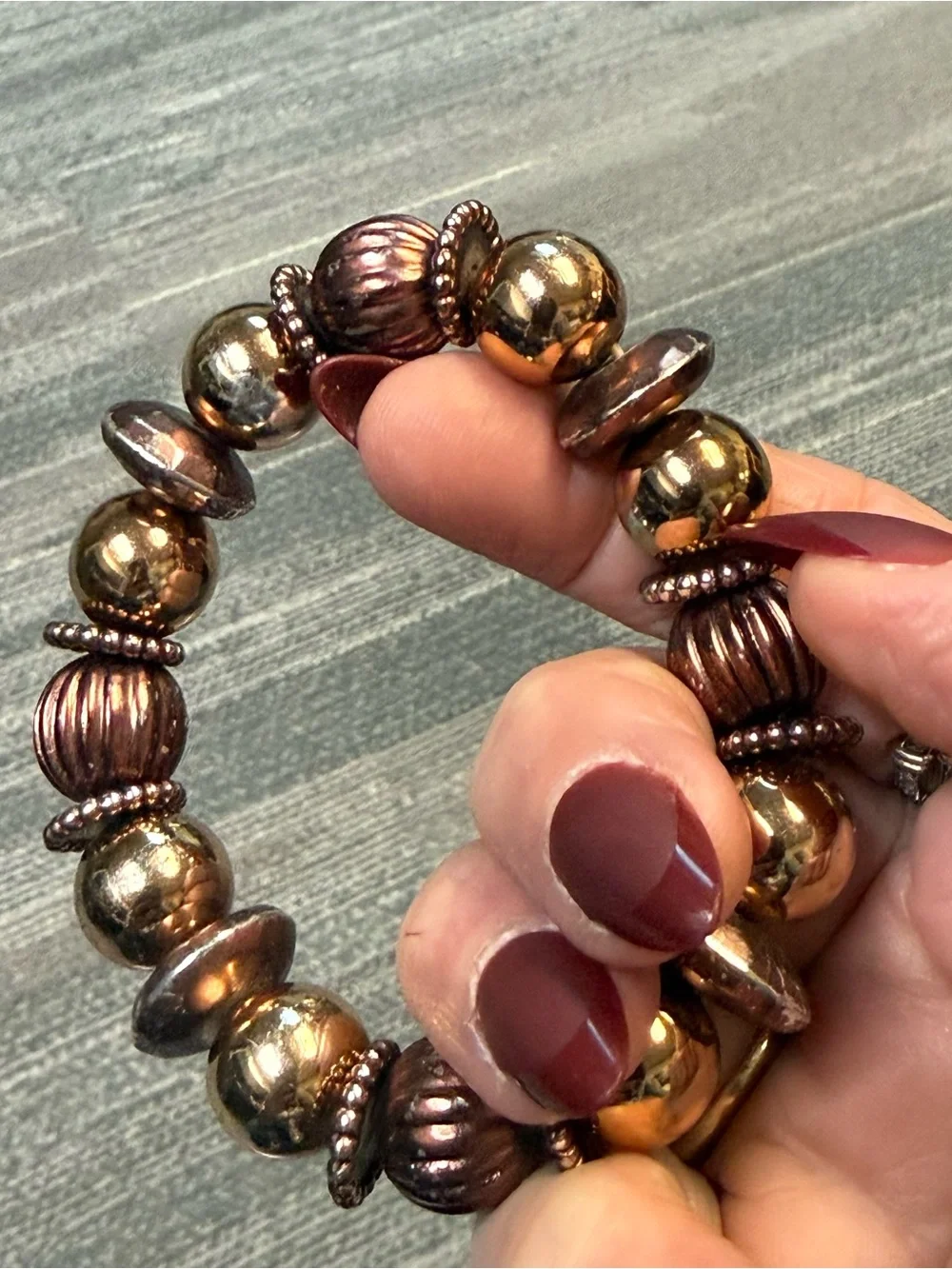Gold and Bronze Beaded Costume Stretch Bracelet